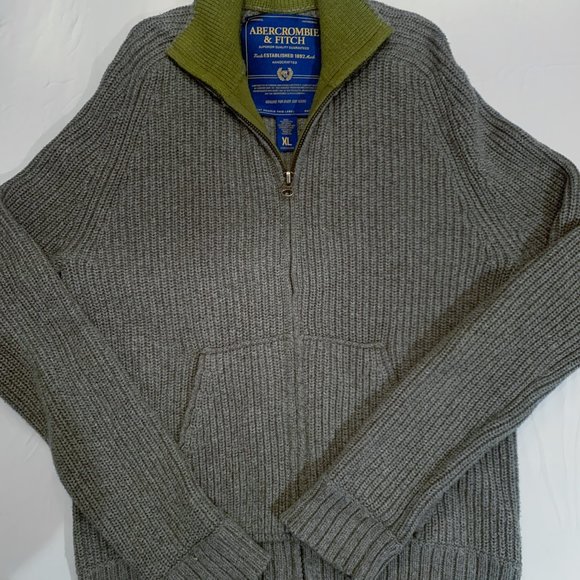 Abercrombie & Fitch Cotton Wool Knit Sweater Full Zip Men's XL Green Olive Heavy - Picture 2 of 8